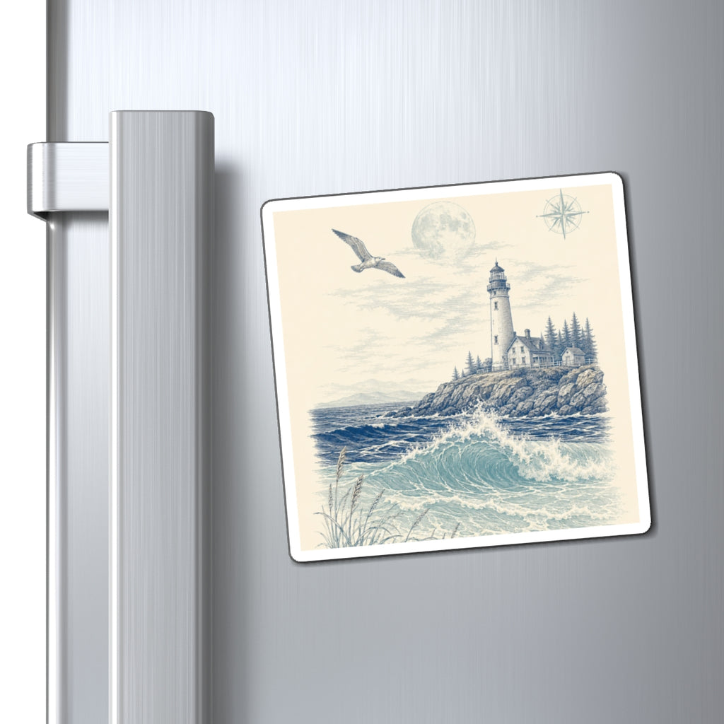 Coastal Lighthouse Magnet – Vintage Seascape Refrigerator Magnet