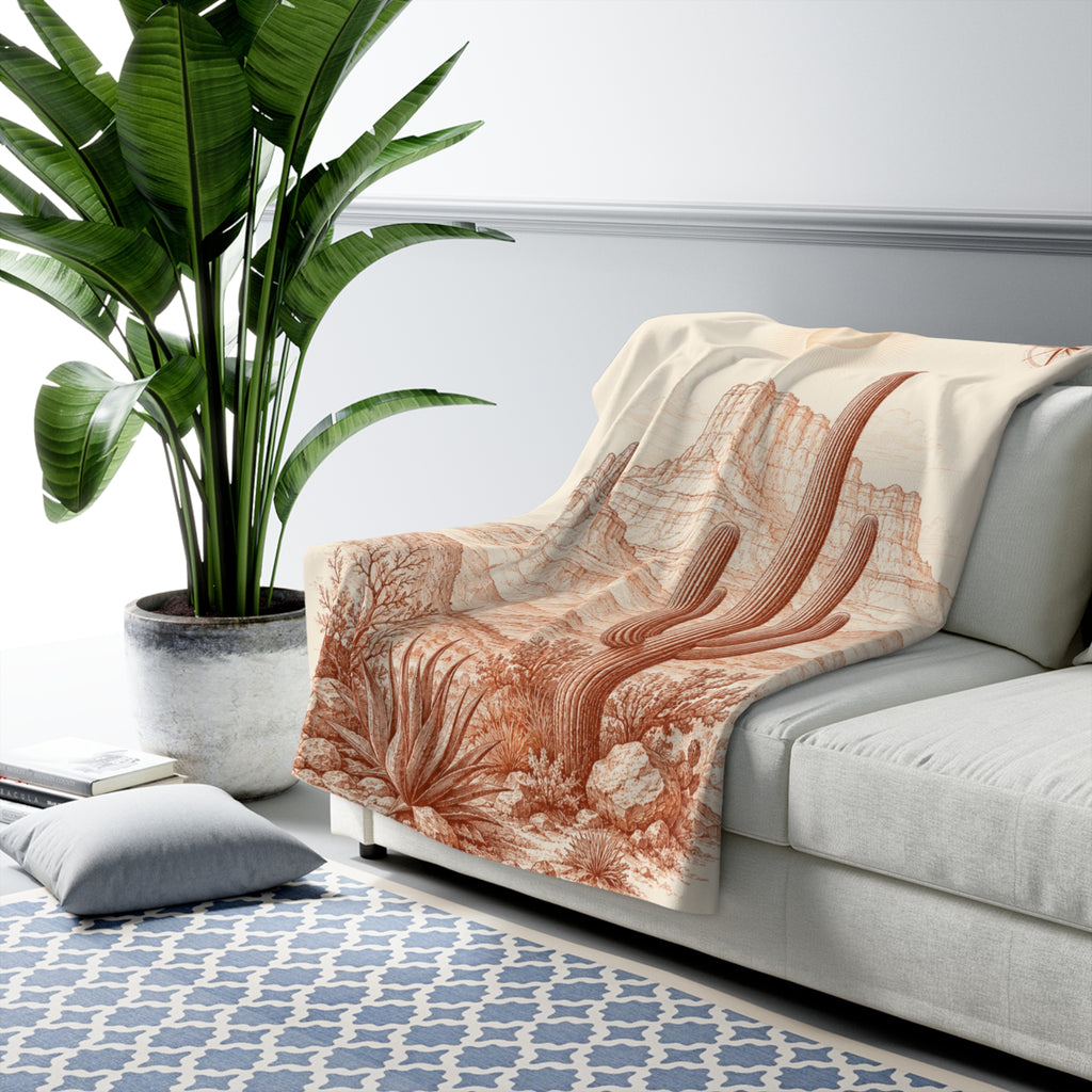 Desert Saguaro Sherpa Blanket — Southwestern Cactus Fleece Throw
