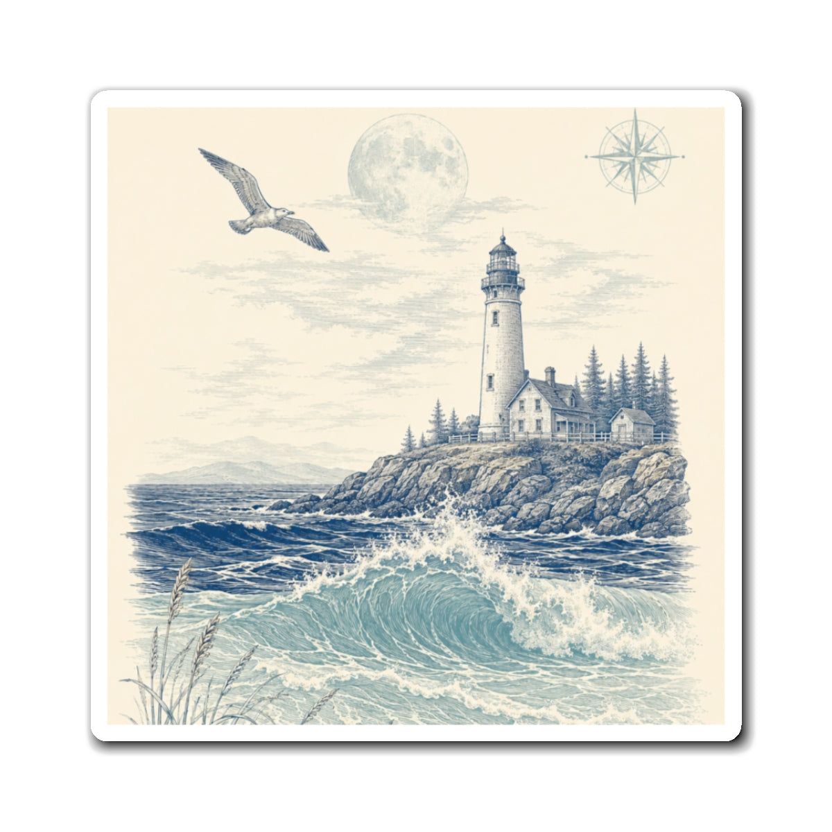 Coastal Lighthouse Magnet – Vintage Seascape Refrigerator Magnet