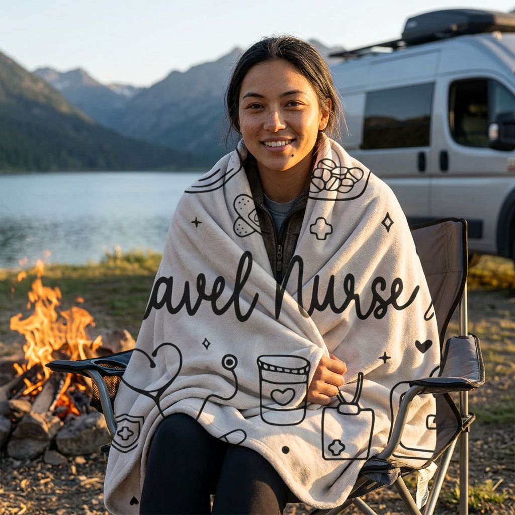 Sherpa Fleece Travel Nurse Blanket — Cozy Sherpa Throw for Travel & Camping