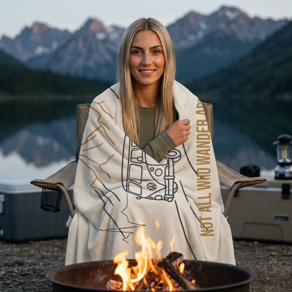 Not All Who Wander Sherpa Fleece Travel Blanket — Cozy Camping Throw
