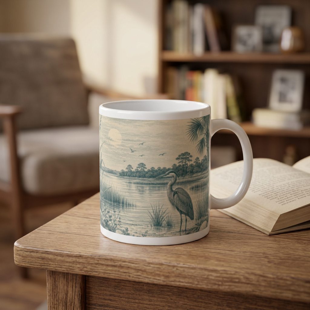 Heron Marsh 20oz Jumbo Mug — Vintage Coastal Wildlife Coffee Cup