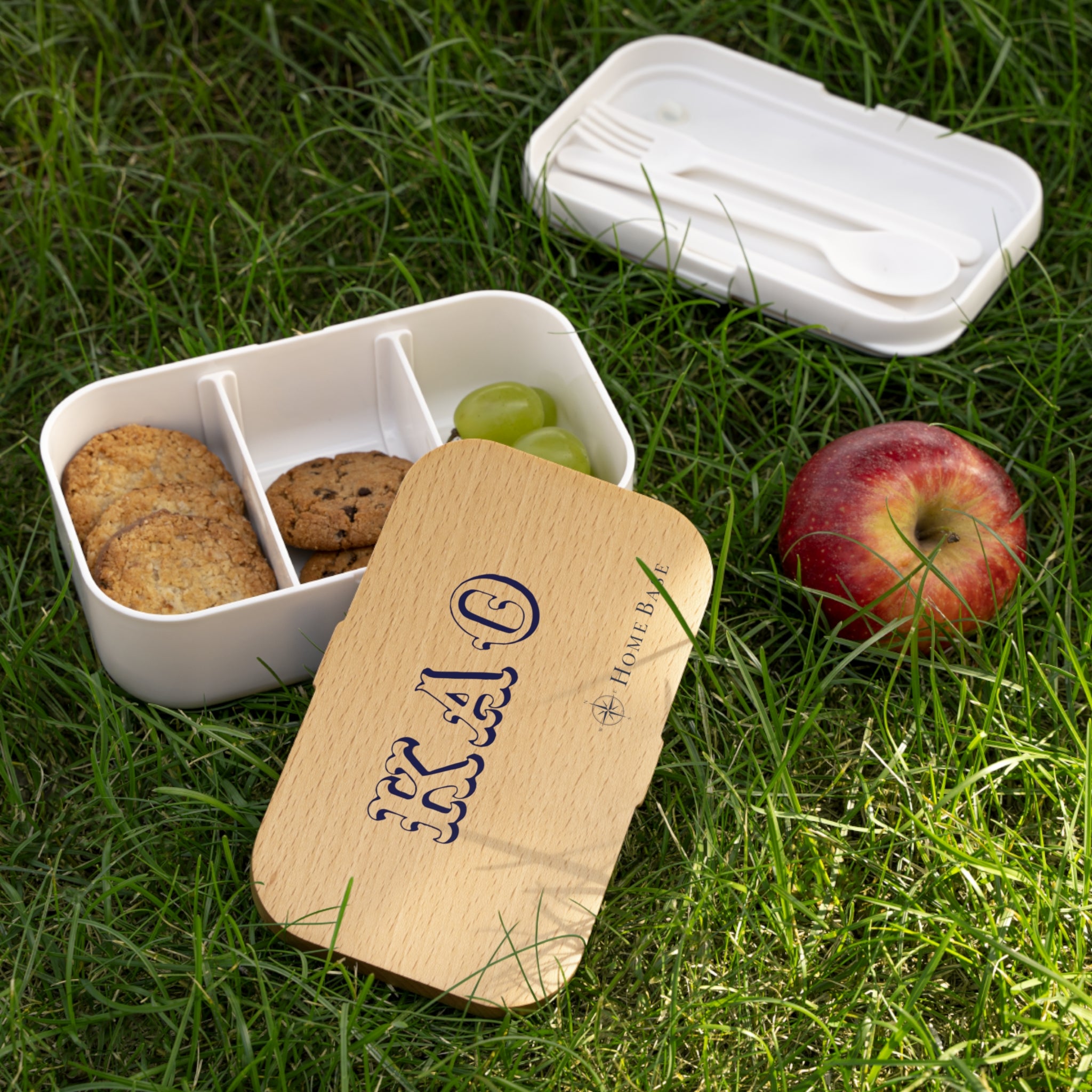 Wood Grain Bento Lunch Box — Personalized Initials KA O, Compact Eco-Friendly Lunch Container