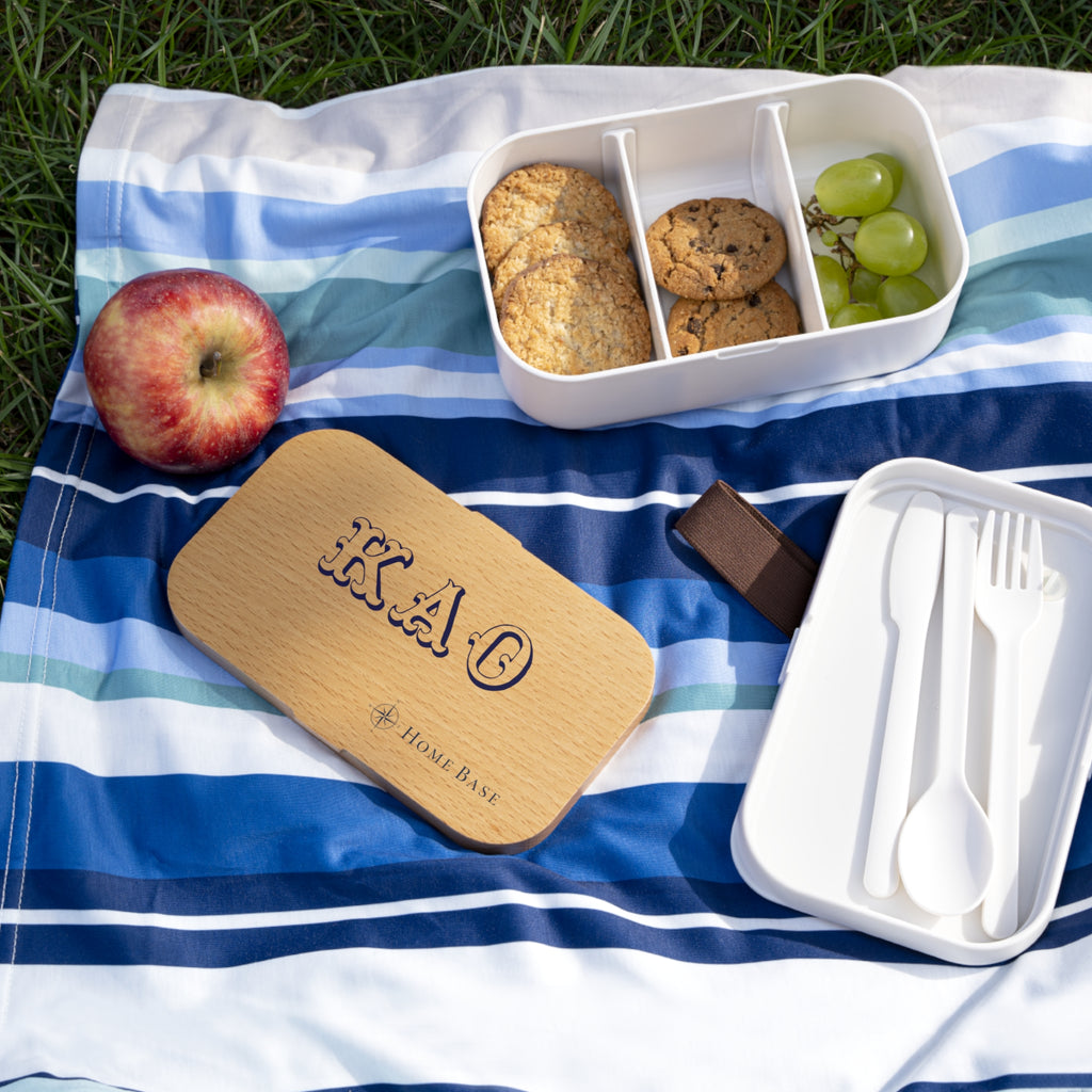 Wood Grain Bento Lunch Box — Personalized Initials KA O, Compact Eco-Friendly Lunch Container