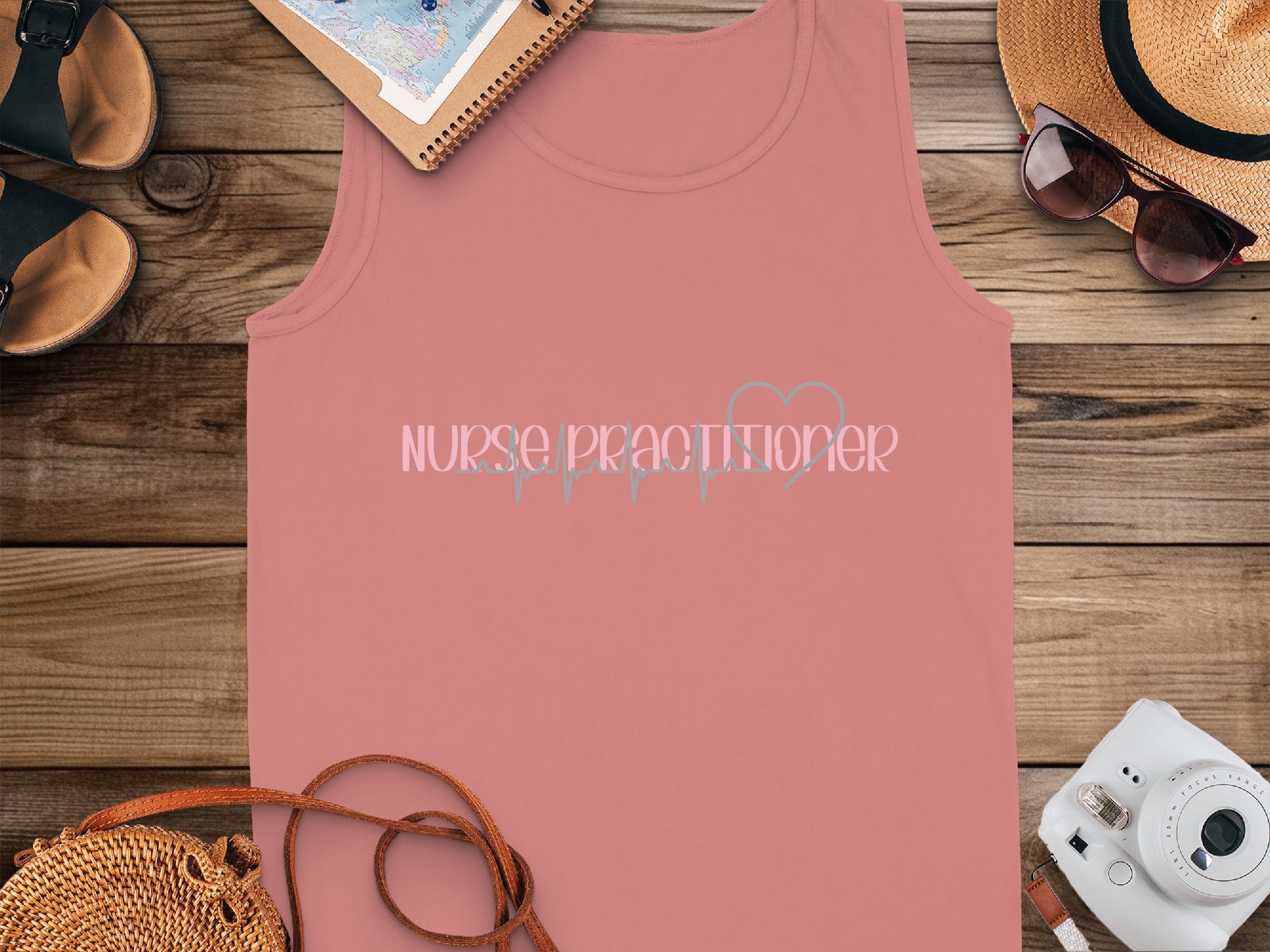 Tank top with "Nurse Practitioner" text and a heart rate graphic.