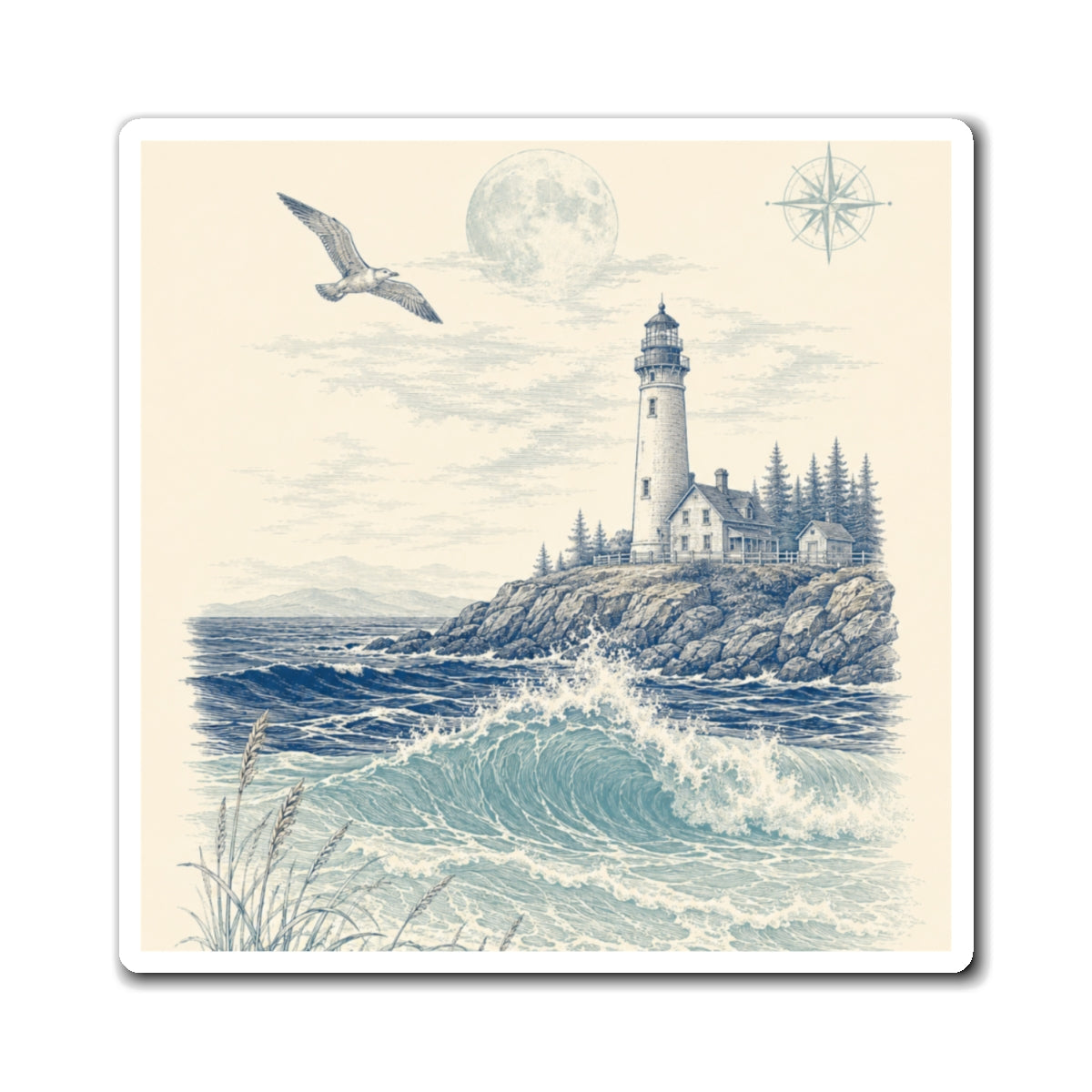 Coastal Lighthouse Magnet – Vintage Seascape Refrigerator Magnet
