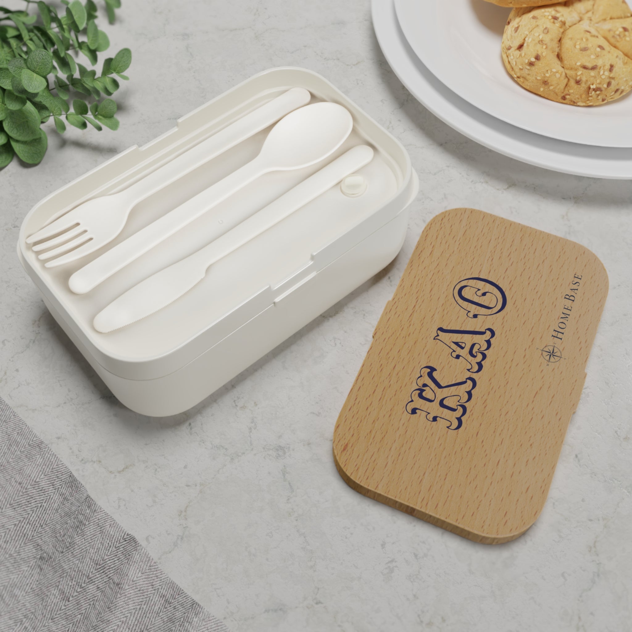 Wood Grain Bento Lunch Box — Personalized Initials KA O, Compact Eco-Friendly Lunch Container