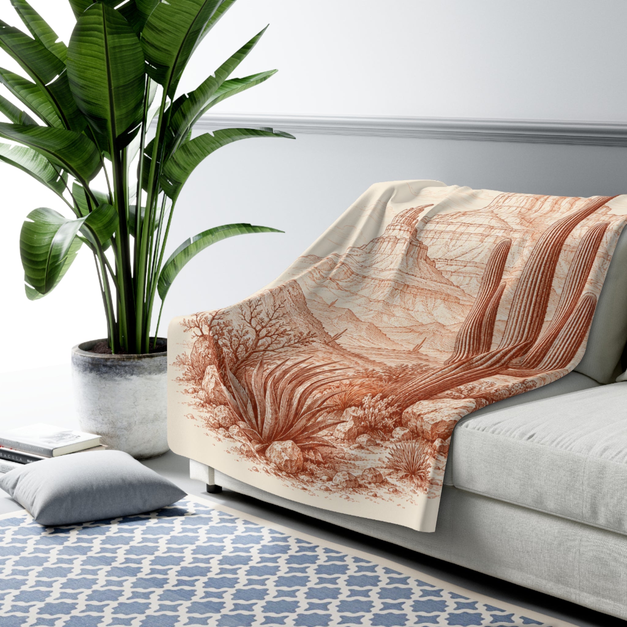 Desert Saguaro Sherpa Blanket — Southwestern Cactus Fleece Throw