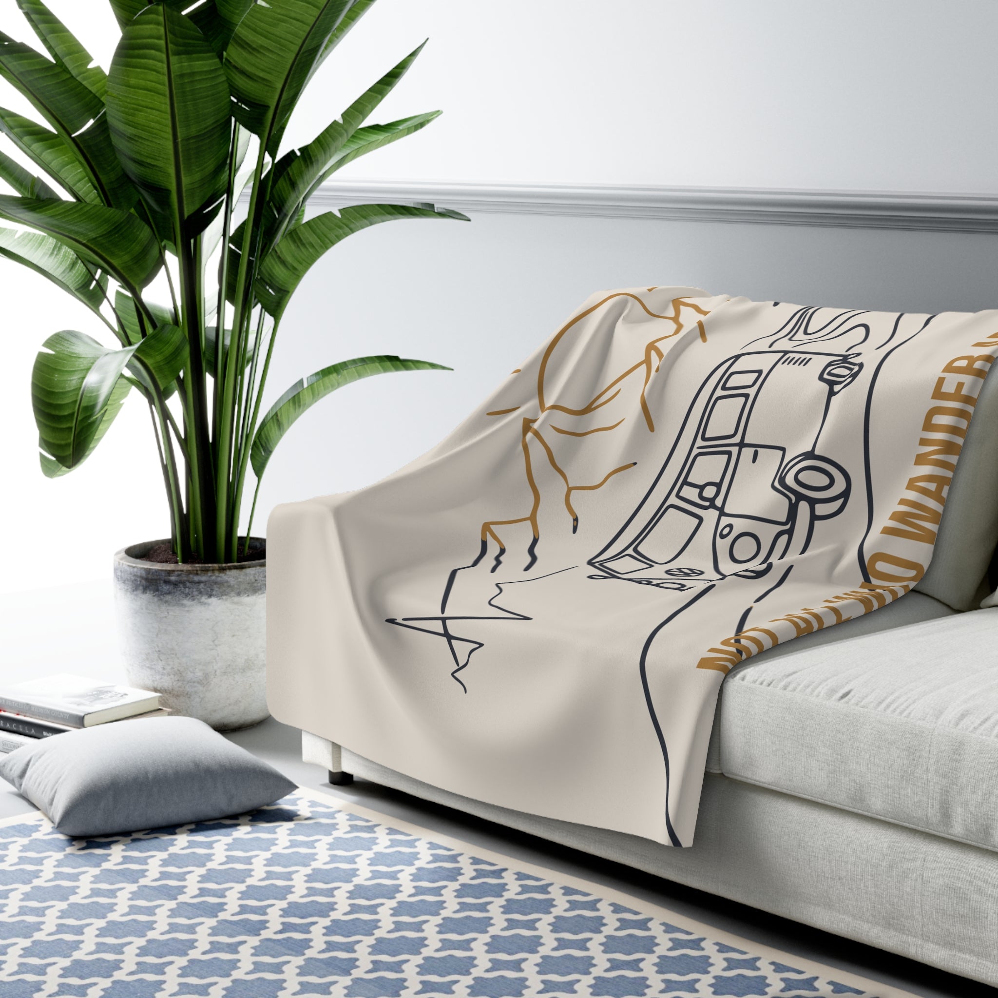 Not All Who Wander Sherpa Fleece Travel Blanket — Cozy Camping Throw