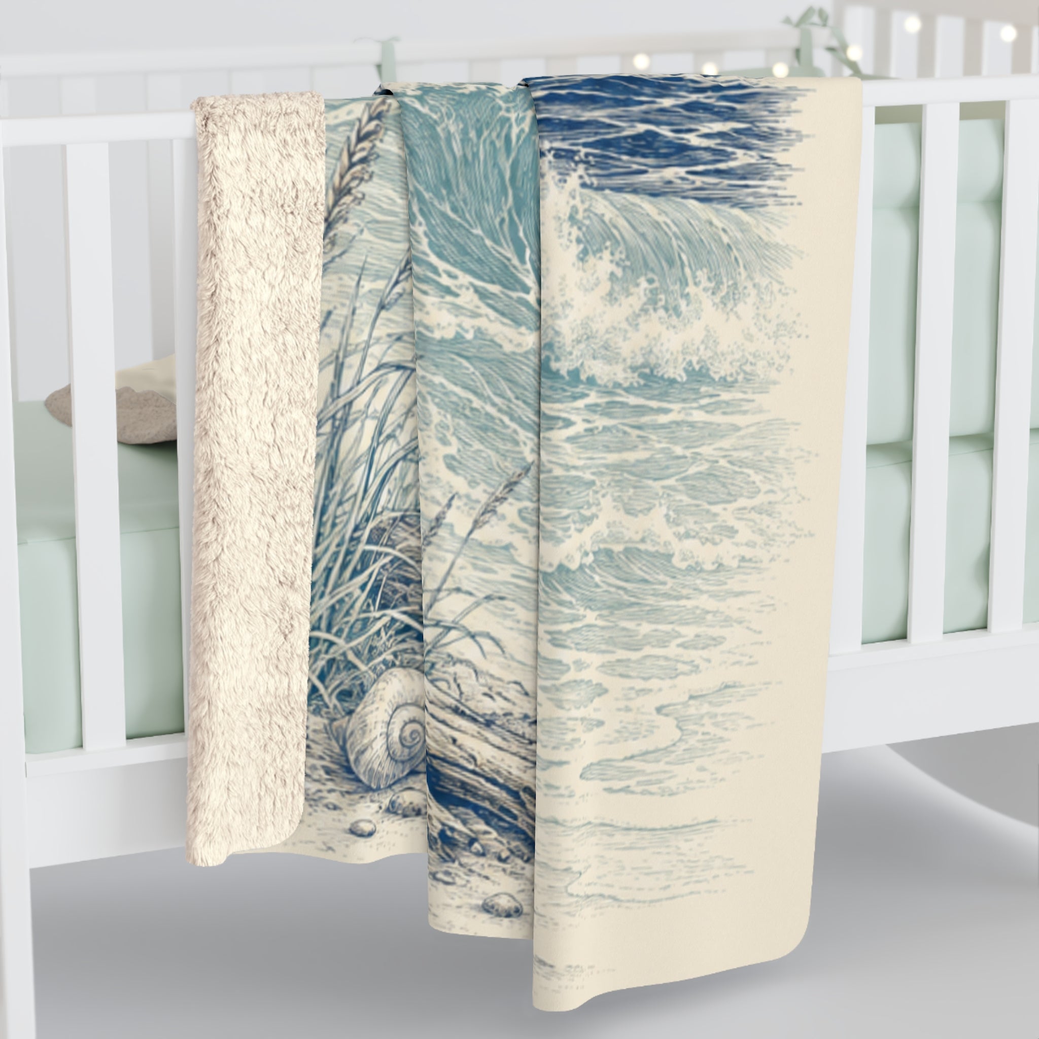 Lighthouse Coastal Sherpa Blanket — Nautical Ocean Wave Throw