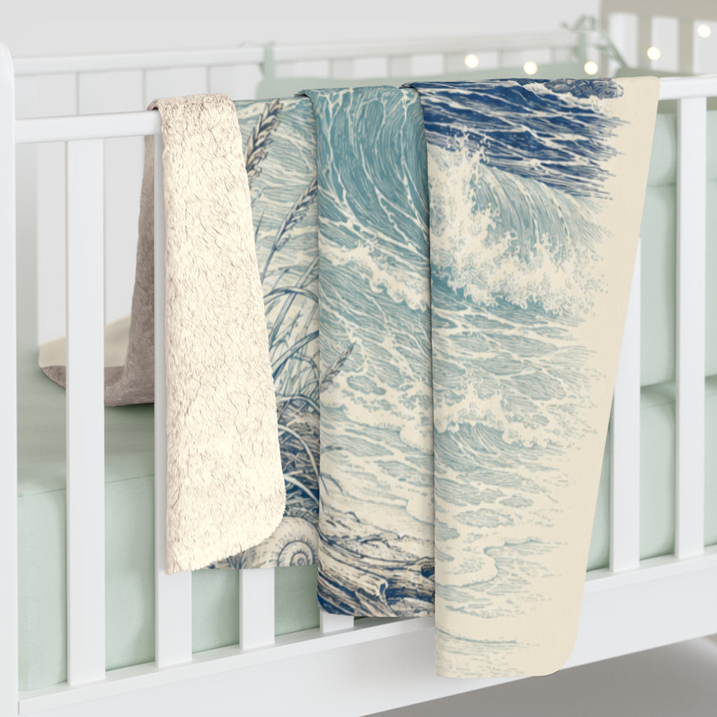 Lighthouse Coastal Sherpa Blanket — Nautical Ocean Wave Throw