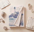 Lighthouse Coastal Sherpa Blanket — Nautical Ocean Wave Throw