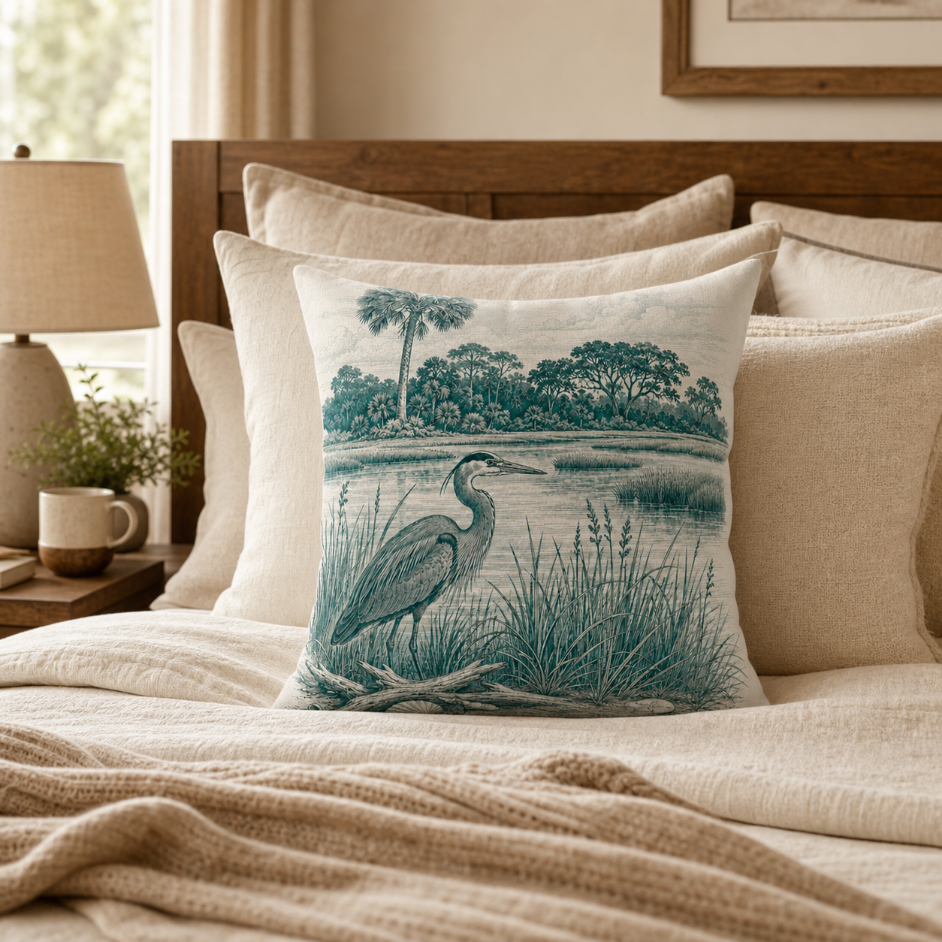Coastal Lighthouse Throw Pillow – Nautical Seagull Ocean Decor