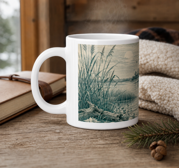 Heron Marsh 20oz Jumbo Mug — Vintage Coastal Wildlife Coffee Cup