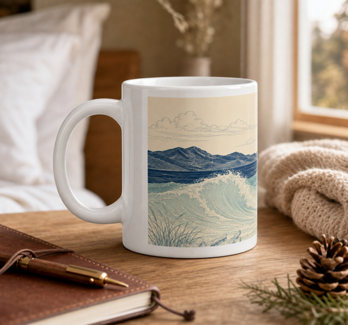 20oz Coastal Lighthouse Mug — Vintage Ocean Waves Scenic Coffee Cup
