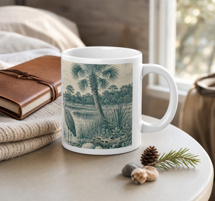 Heron Marsh 20oz Jumbo Mug — Vintage Coastal Wildlife Coffee Cup