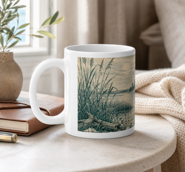 Heron Marsh 20oz Jumbo Mug — Vintage Coastal Wildlife Coffee Cup