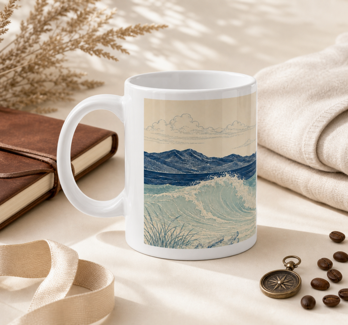 20oz Coastal Lighthouse Mug — Vintage Ocean Waves Scenic Coffee Cup