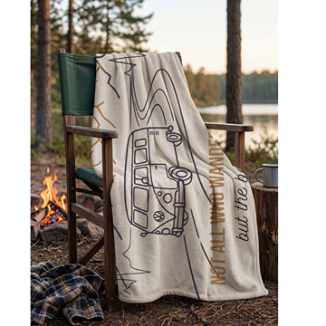 Not All Who Wander Sherpa Fleece Travel Blanket — Cozy Camping Throw