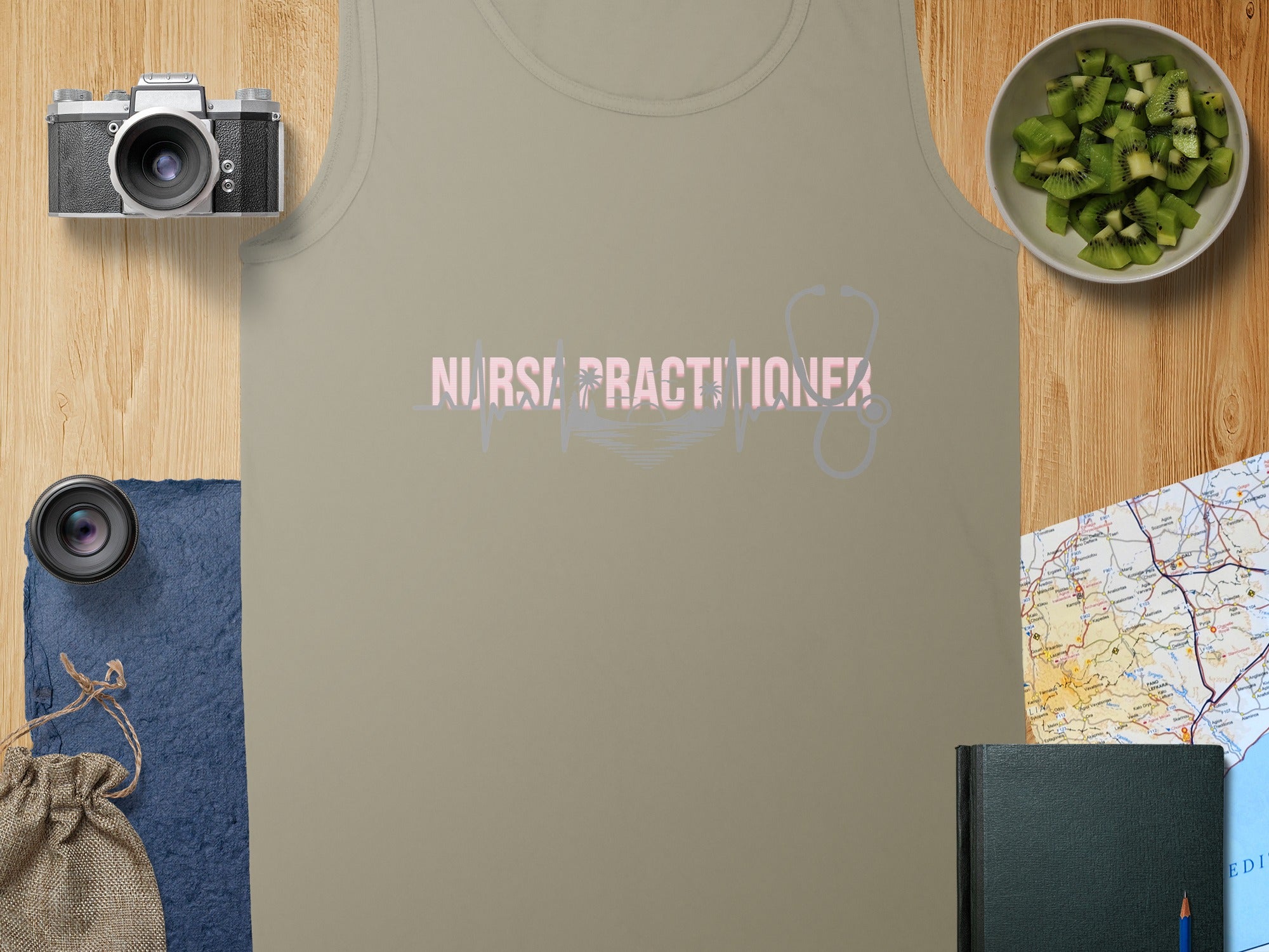 Tank top with "Nurse Practitioner" text and stethoscope design.